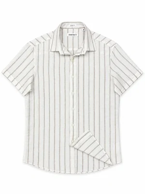 Áo Sơ Mi Linen Cotton Sọc Đứng Tay Ngắn